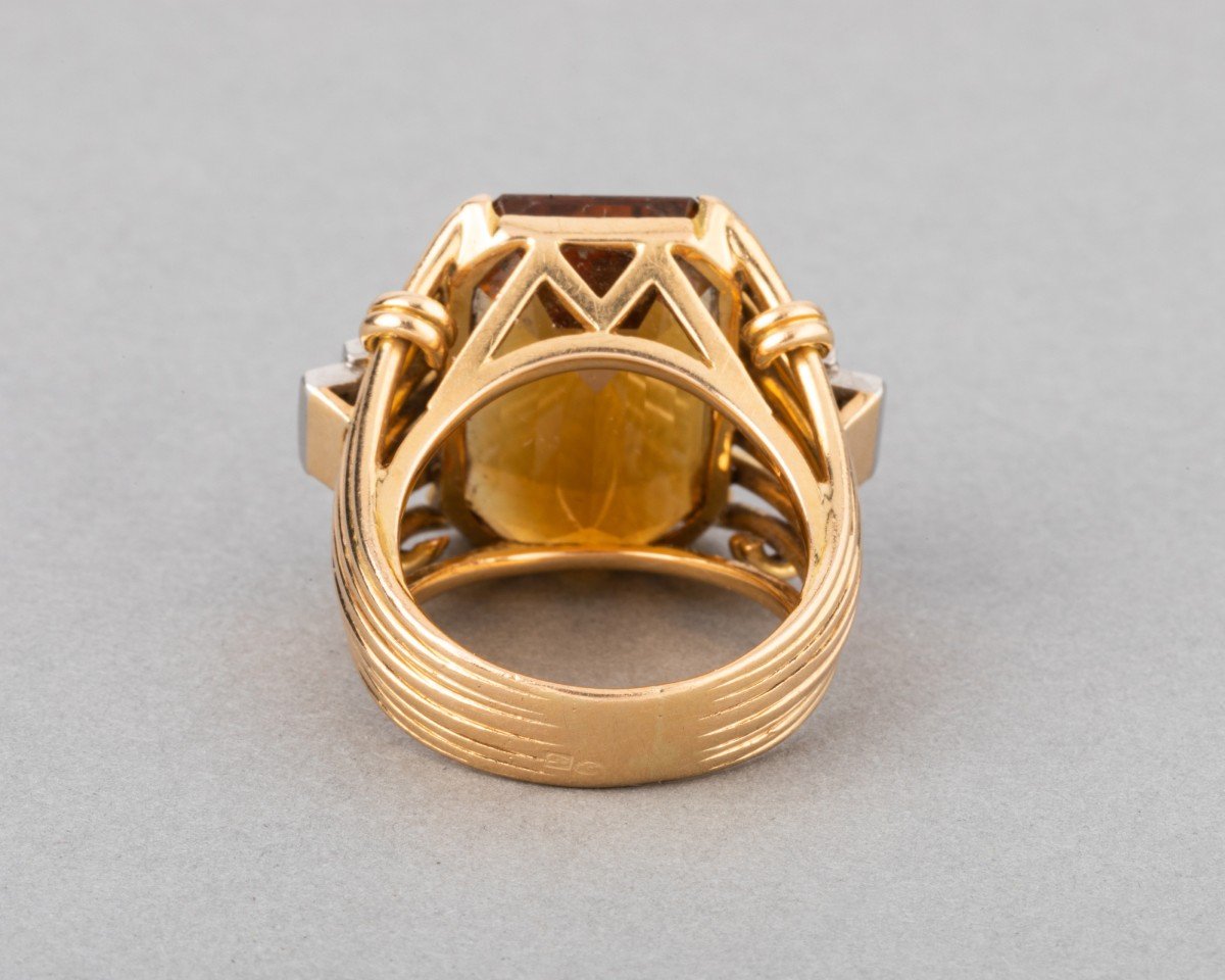 1950s Citrine And Diamond Gold Ring-photo-4