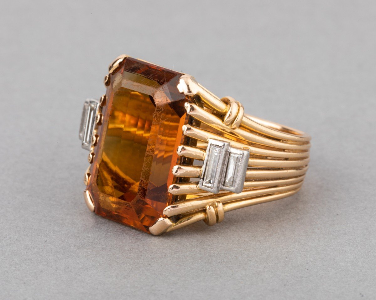 1950s Citrine And Diamond Gold Ring