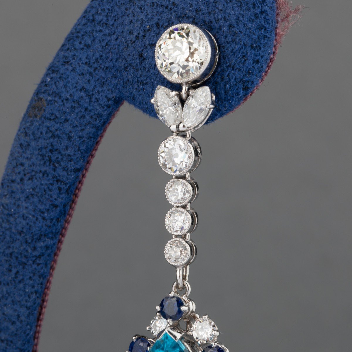 Vintage Gold Aquamarines Diamonds And Sapphires Earrings-photo-3