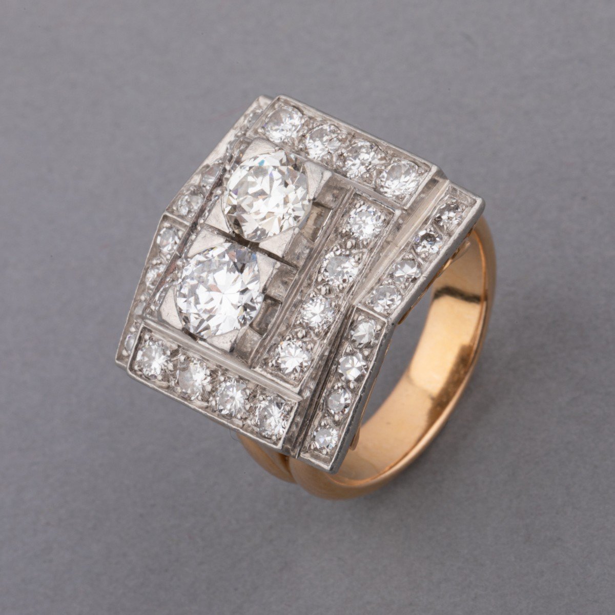 Old Ring In Platinum Gold And 3 Carats Of Diamonds-photo-2