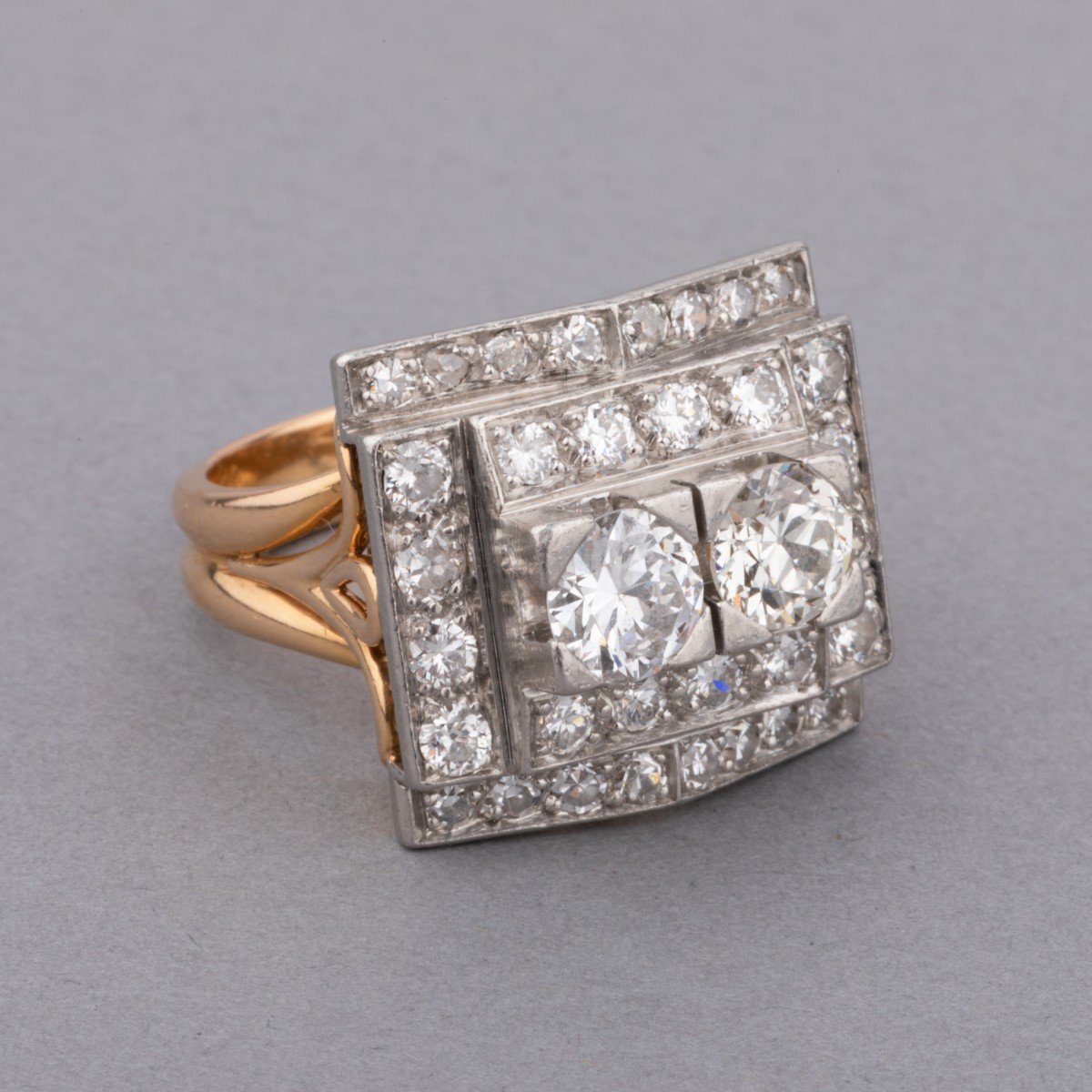 Old Ring In Platinum Gold And 3 Carats Of Diamonds-photo-4