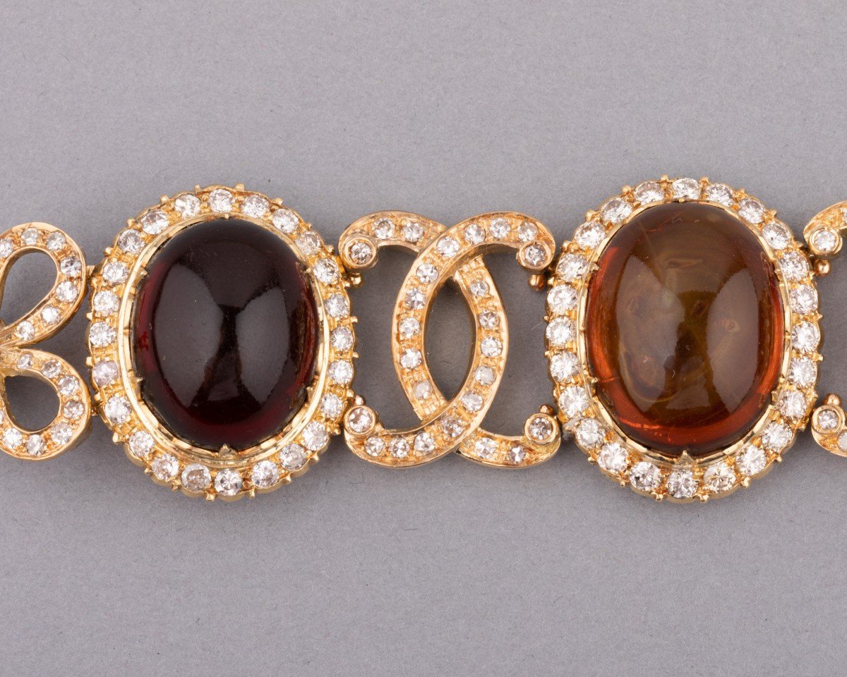 Bracelet Vintage En Or Diamants Et Ambre-photo-3