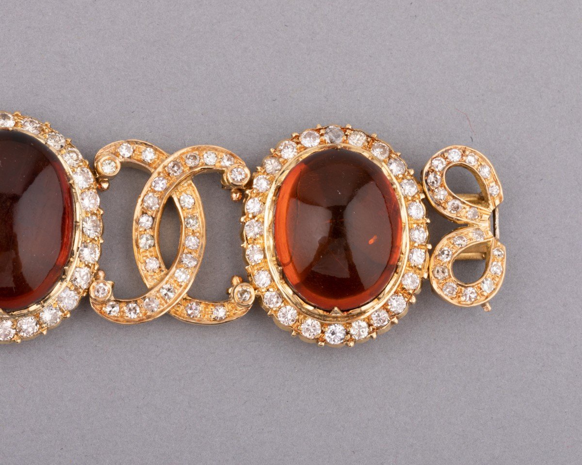 Bracelet Vintage En Or Diamants Et Ambre-photo-1