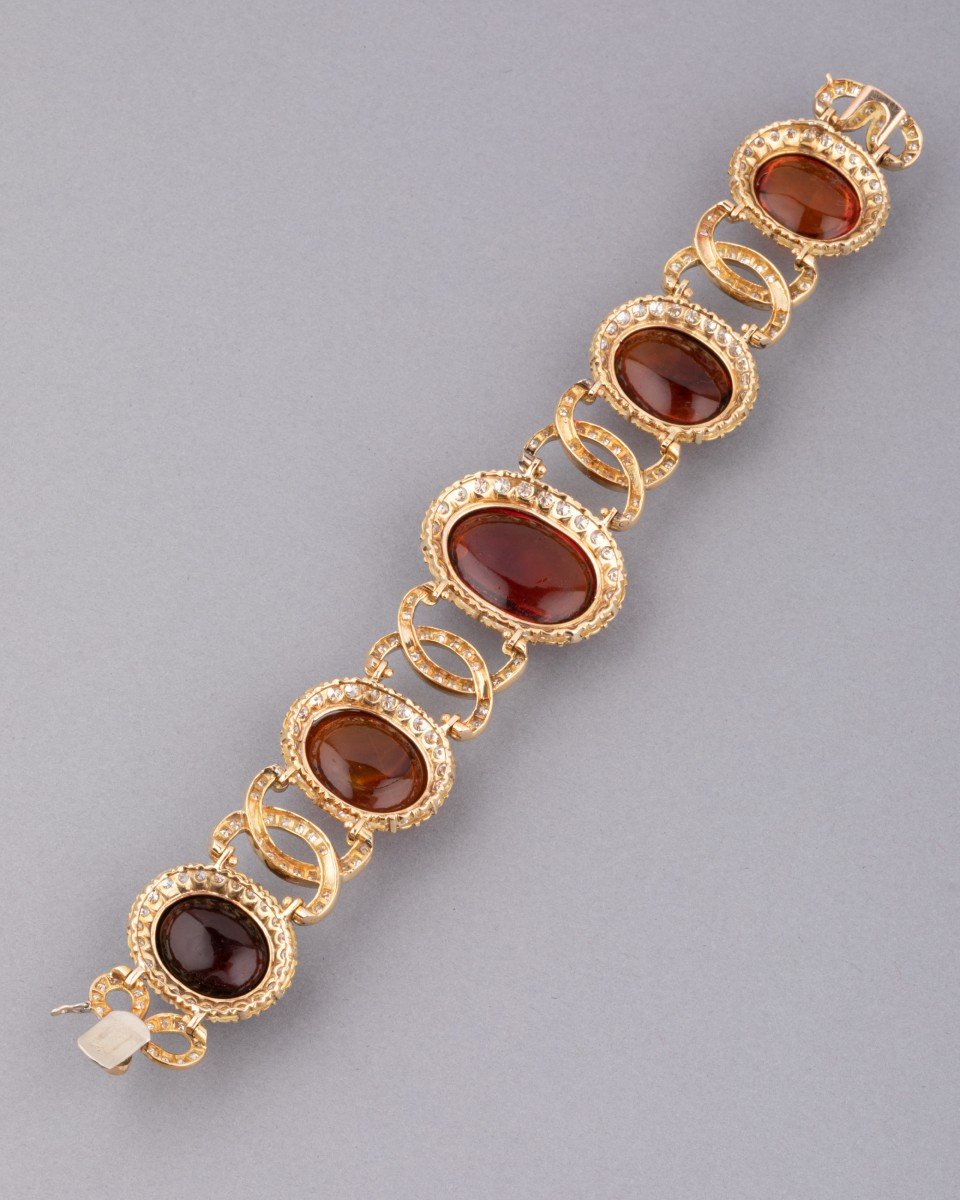 Bracelet Vintage En Or Diamants Et Ambre-photo-2