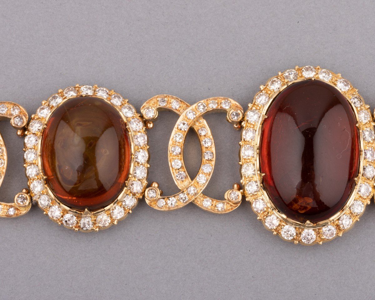 Vintage Bracelet In Gold Diamonds And Amber-photo-3