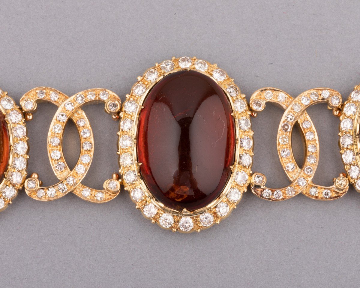 Bracelet Vintage En Or Diamants Et Ambre-photo-4