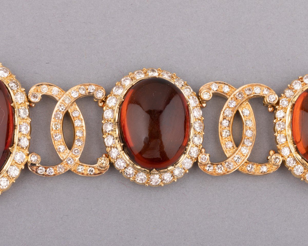 Bracelet Vintage En Or Diamants Et Ambre-photo-5