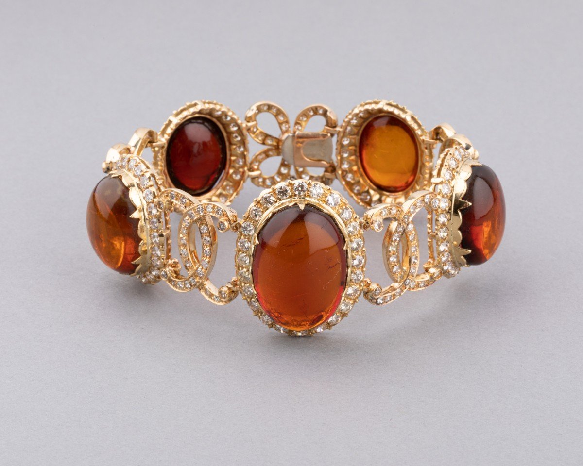 Vintage Bracelet In Gold Diamonds And Amber-photo-6