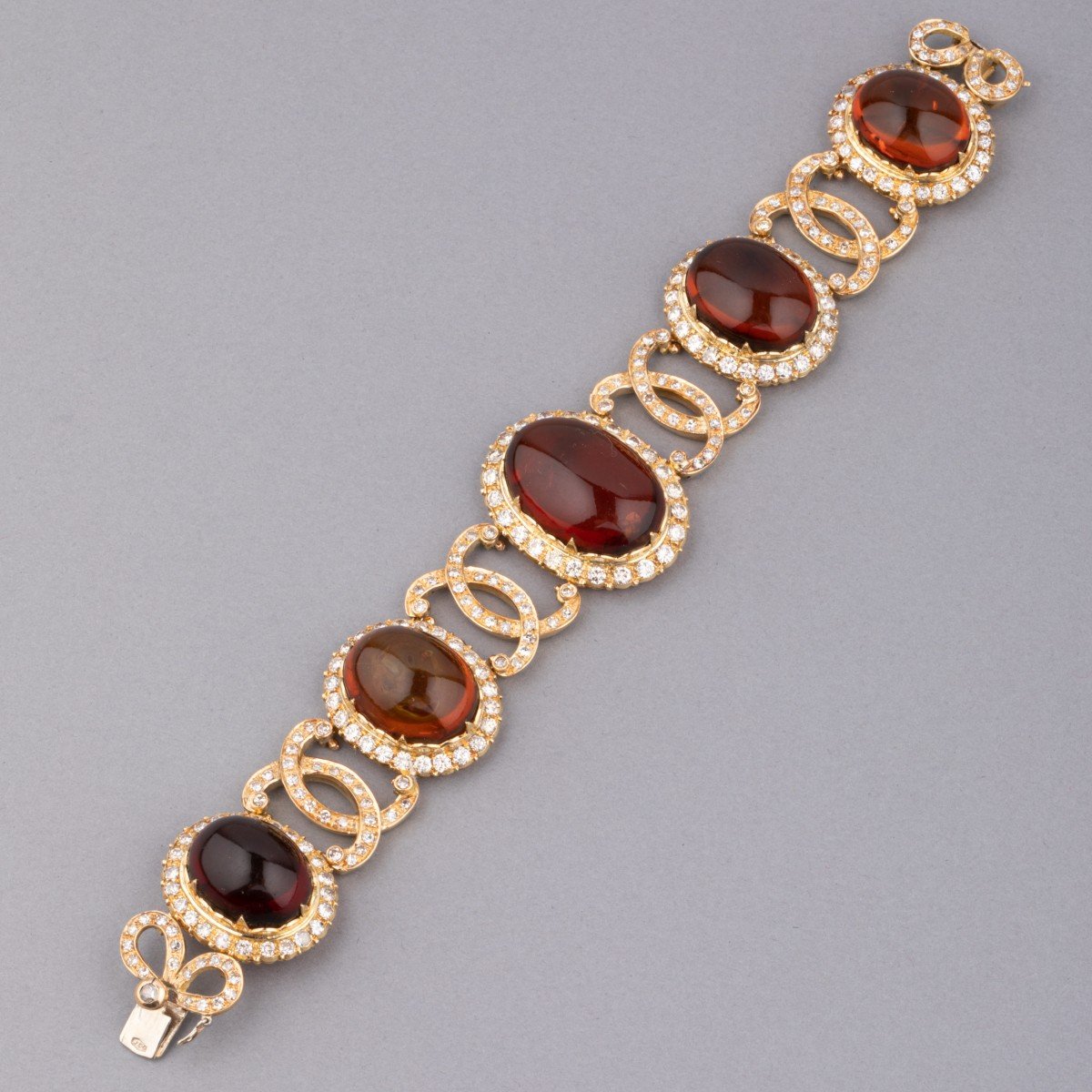 Bracelet Vintage En Or Diamants Et Ambre