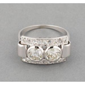 French Art Deco Ring In Platinum And 1 Carat Of Diamonds