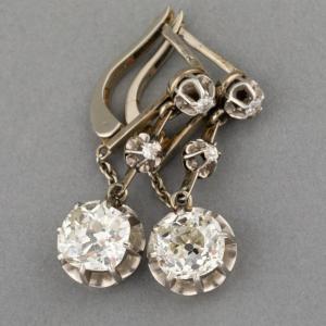 Boucles d'Oreilles Françaises Anciennes En Or Et 3 Carats De Diamants