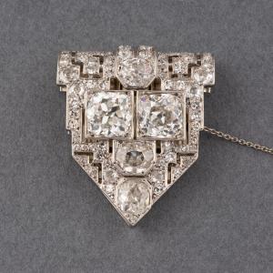 Broche Clip Art Déco Française En Platine Or Et 7 Carats De Diamants