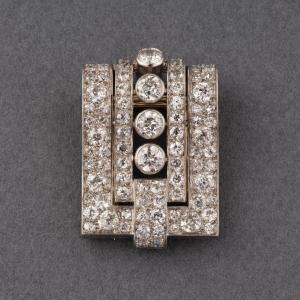 Broche Française Art Déco En Or Platine Et 5.50 Carats De Diamants