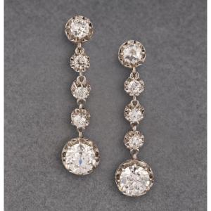 Boucles d'Oreilles Françaises Anciennes En Or Et 4.40 Carats De Diamants