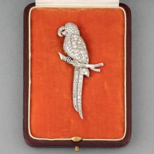 Broche Oiseau Française Platine Et Diamants Art Déco