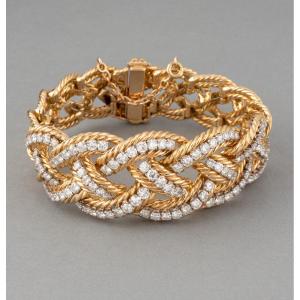 Bracelet Français Vintage En Or Et 9 Carats De Diamants