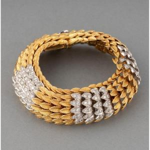 Bracelet Français Vintage En Or Et 6 Carats De Diamants