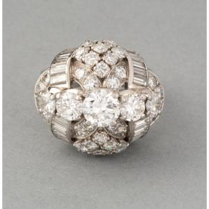 Bague Française Vintage Certifiée En Platine Et 4.60 Carats De Diamants