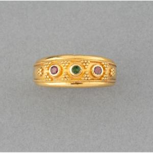 Vintage Zolotas Ring In Gold And Precious Stones