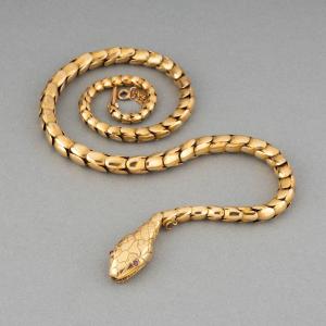 Collier Ancien 19ième Serpent En Or