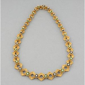 Vintage Necklace In Gold Enamel And Diamonds 70s.