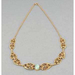 Old French Art Nouveau Necklace In Gold And Opal