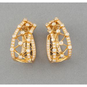 Boucles d'Oreilles Vintage En Or Et Diamants