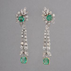 Vintage Gold Diamond And Emerald Earrings
