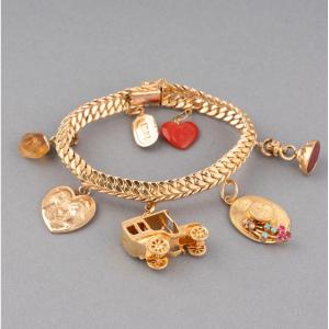 Vintage French Gold Charm Bracelet 