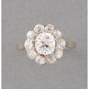 Antique French Belle Epoque Ring In Platinum And 2.40 Carats Of Diamonds