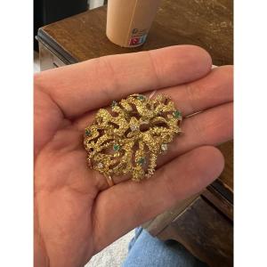 Pendentif Français Vintage En Or Diamants Et émeraudes