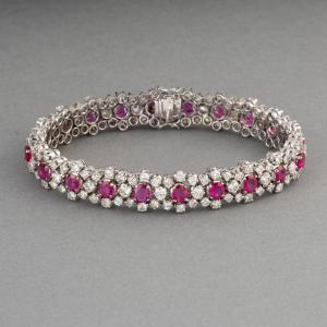 Vintage Bracelet With 9.50 Carats Of Diamonds And 5.50 Carats Of Rubies