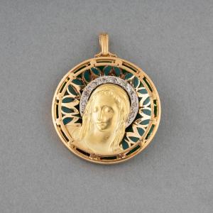 Pendentif Médaille Français Ancien en Or et Email