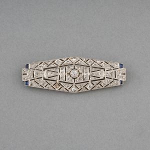 Broche Ancienne Art Déco en Or Platine et Diamants