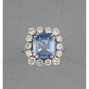 Bague Française Vintage Saphir de 4 Carats et Diamants