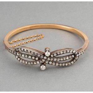Bracelet Français 19ième en Or Argent et Diamants