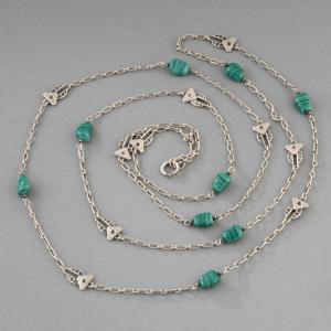 French Art Deco Silver And Glass Necklace