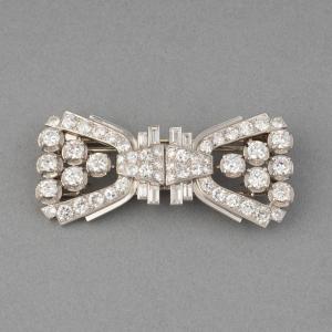 Mauboussin Paris Broche Double Clips Art Déco en Platine et Diamants
