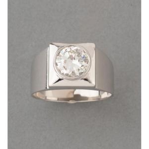 Bague Française Chevalière Vintage en Or et Diamant de 2.24 Carats