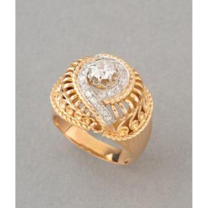 Vintage 50's French Gold And Diamond Ring