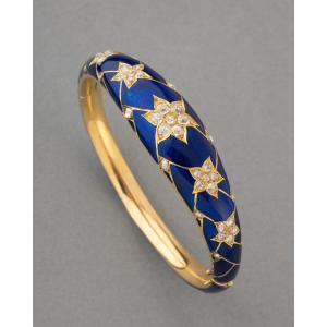 Antique Gold Bracelet With Diamonds And Enamel