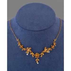 Antique French Gold And Pearl Necklace