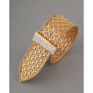 1950s French Belt Bracelet In Gold With 3 Carats Of Diamonds