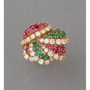 Vintage French Ring In Gold And Precious Stones