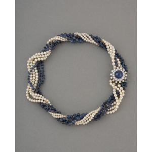 Collier Français Vintage en Perles Saphirs et Diamants