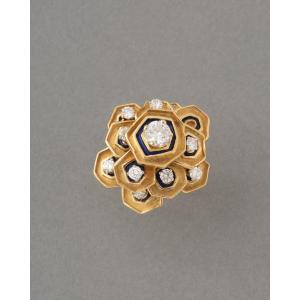 Bague Française Vintage en Or Diamants et Email