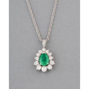 Pendentif Français Vintage Diamants et Emeraude