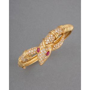 Vintage Snake Bracelet In Gold With Rubies And Diamonds