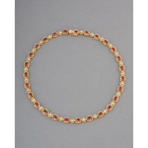 Collier Vintage en Or Diamants et Rubis