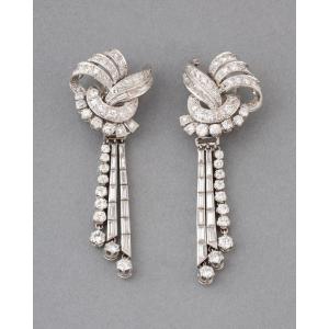 Antique French Platinum And Diamond Earrings